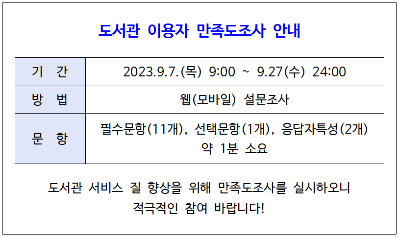 도서관 이용자 만족도조사 안내